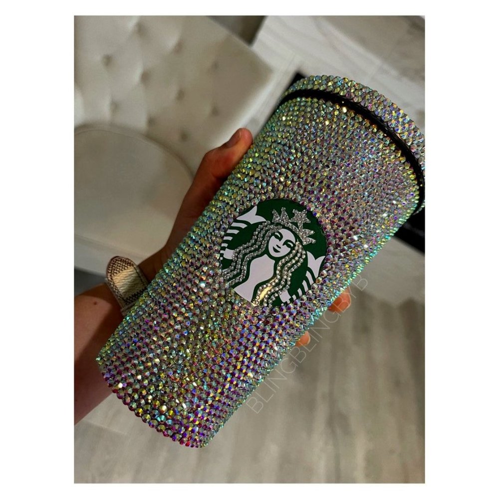 SWAROVSKI CRYSTALS STUDDED STARBUCKS Crystals Cup, Bling Cup, Bedazzled cup;